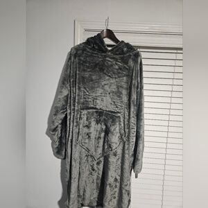 Oversized Wearable Blanket Hoodie Plush Fleece Gray One Size